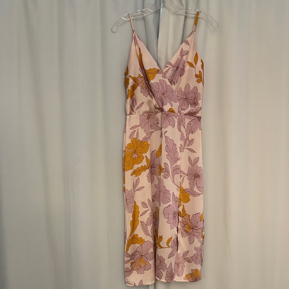 Monteau Los Angeles Purple and Yellow Cream Floral Bohemian Midi Dress, L